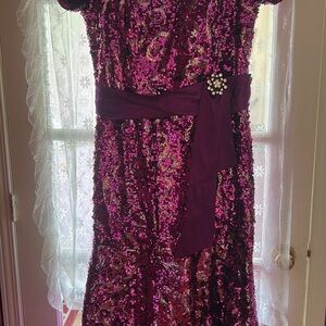 Sparkling Purple Sequin Dress with Sash